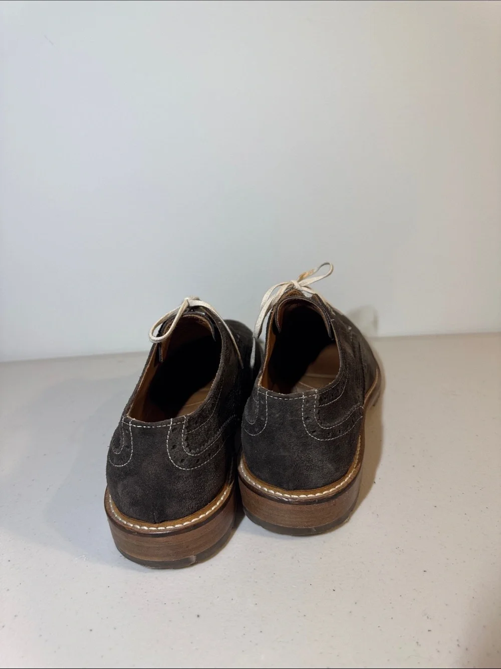 Johnston & Murphy Brown Suede Wingtip Oxfords with White Laces